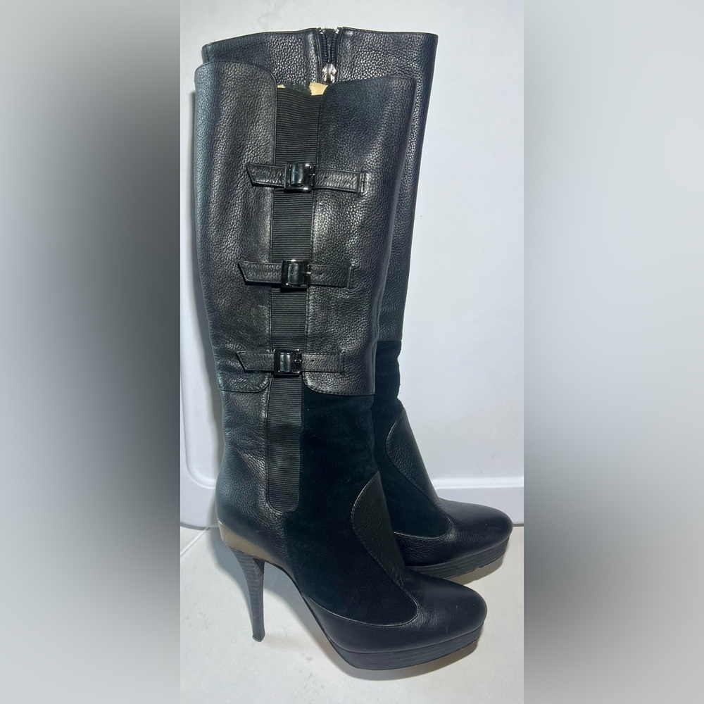 Elegant Black Knee-High Women's Leather Boots 9 1/2